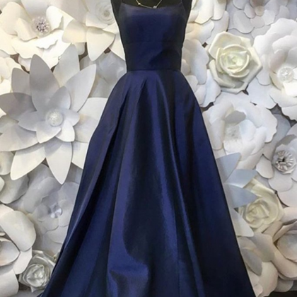 Navy Blue Party Dress, Spaghetti Strap Prom Dress,..