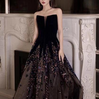 Black shiny fashion suspenders sexy long satin prom dress evening dress cocktail party dress gh4940 main image 0