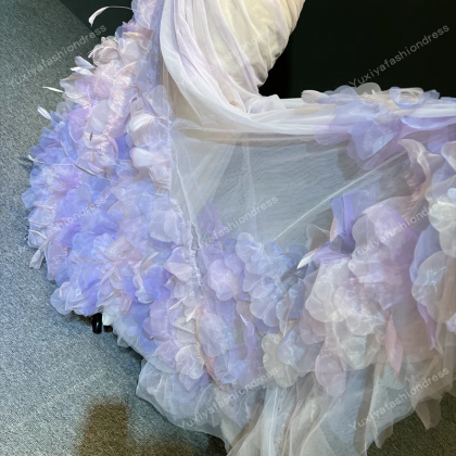 Strapless Ruffled Pleated Gown