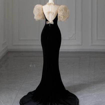 Strapless Ruffled Bow-front Detail High Slit Gown