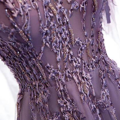 19456 Lavender Off-Shoulder Feather Evening Gown