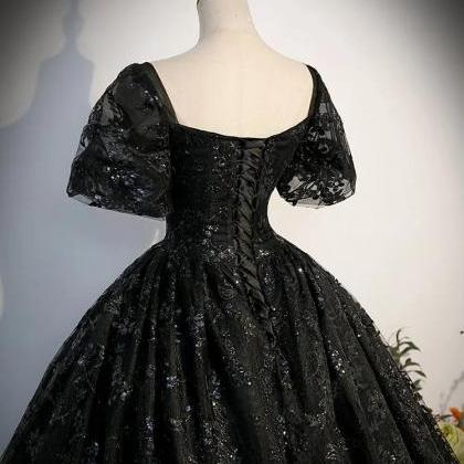 Luxurious Black Lace Gown With Puff Sleeves on Luulla