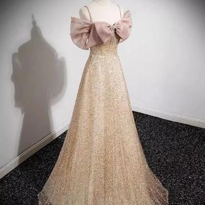 Sparkling Gold Gown With Statement Bow Accent on Luulla