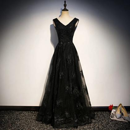 Wavlynn Black Tulle Maxi Dress With V Neck And Backless Silhouette Sleeveless Slim Fit Evening Gown main image 0