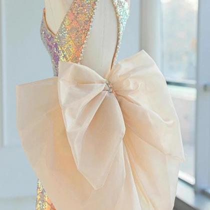 IRIDESCENT SEQUIN APPLIQUE PLEATED A-LINE GOWN main image 1
