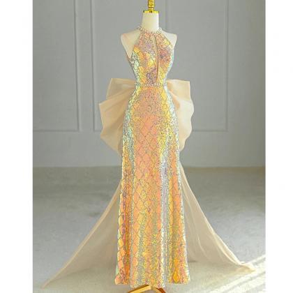 IRIDESCENT SEQUIN APPLIQUE PLEATED A-LINE GOWN main image 1