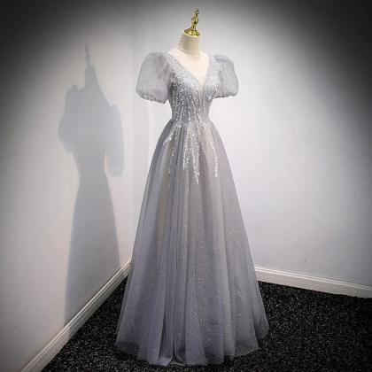 Sparkling Sequin Gown With Puff Sleeves Design on Luulla