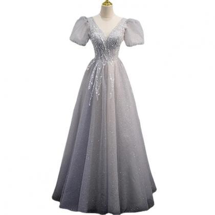 Sparkling Sequin Gown With Puff Sleeves Design on Luulla
