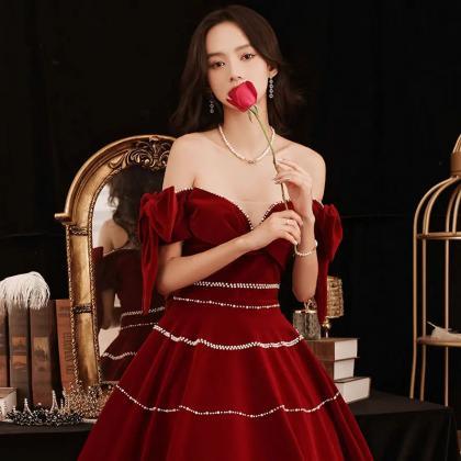 Stunning Red Off-shoulder Gown With Bow Details on Luulla