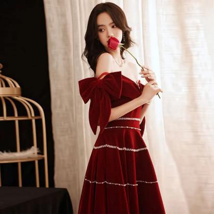 Stunning Red Off-shoulder Gown With Bow Details on Luulla