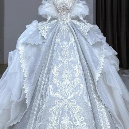 Luxurious Layered Lace Bridal Gown With Train on Luulla