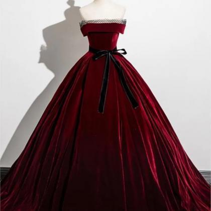 Velvet Off-Shoulder V-Cut Neck Long Sleeve Gown Dusty Rose main image 1