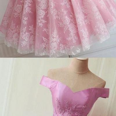 Short, A-line/Princess, Prom Dresses, Pink Sleeveless ,With Bow knot, Mini Homecoming Dresses , Sexy ,Off-the-shoulder ,Mini Dresses,2018