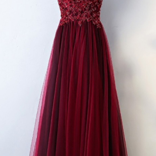 Burgundy One Shoulder prom dresses, Long Tulle Prom Party Dress For Women,dark red eveing dresses