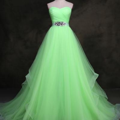Custom Made Green Sweetheart Neckline ,A-Line Evening Dress with Crystal Embellished Waistline , Prom Dress, Wedding Dress, Bridesmaid Dresses