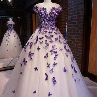 Purple Butterfly Appliques Ball Quinceanera Dress Birthday Party Sweet 16 Gown,charming wedding dress