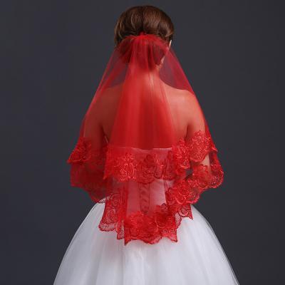 Bride head veil, wedding dress accessories tiara, lace red veil