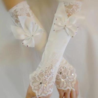 Wedding Gloves, Bride Gloves Finger Bow Gloves, New Gloves Lace Gloves, Spring/Summer Wedding Gloves