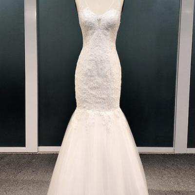 Mermaid bridal dress, white wedding dress,sexy backless wedding dress,custom made,self-created handmade