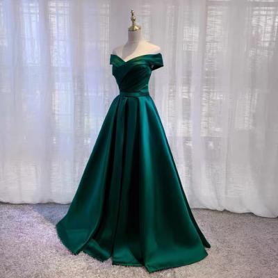 Off shoulder satin evening dress, dark green party dress,custom made