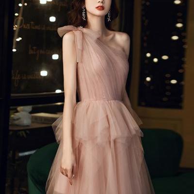 New, elegant graduation dress, classy birthday party dress, socialite dress, one-shoulder pink homecoming dress,Custom Made