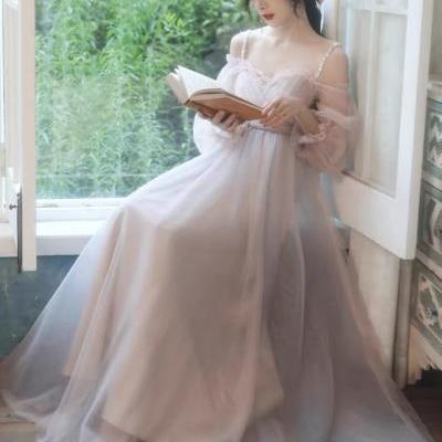 Spaghetti trap prom dress, new long-sleeve bridesmaid dress,fairy party dress,custom made