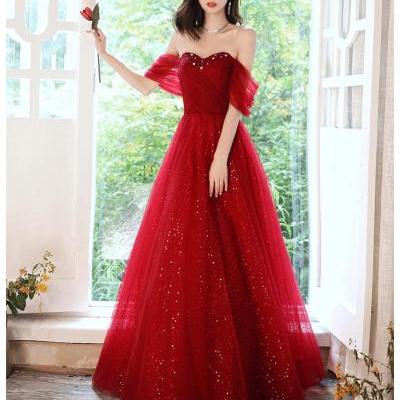 Red dress, fairy off shoulder prom dress,custom made