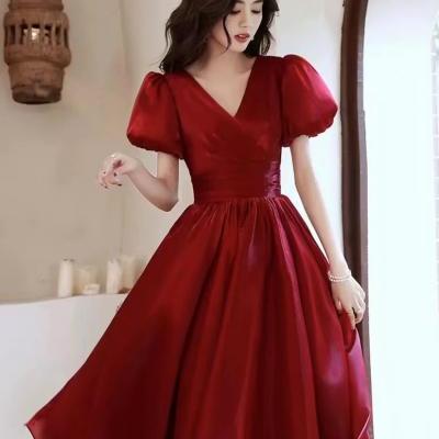 Runaway princess dress, red dress, V-neck party dress, custom made