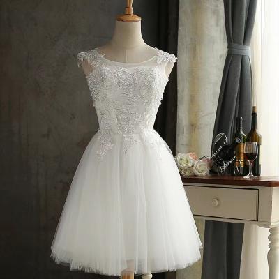 Lace bridesmaid dresses, short, slim white dress, sister dresses, sleeveless homecoming dresses, custom made