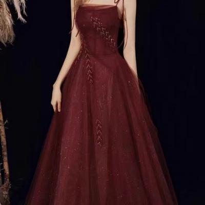 Red party dress, sexy spaghetti strap prom dress,custom made