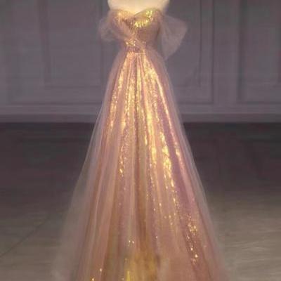 Amazing off shoulder evening dress, light luxury prom dress, shining fairy party dress,Custom Made