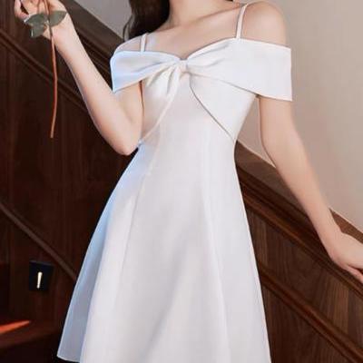 Spaghetti strap homecoming dress,satin party dress,short graduation dress,cute white dress,Custom Made