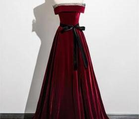 Velvet Off-Shoulder V-Cut Neck Long Sleeve Gown Steel Grey main image 1