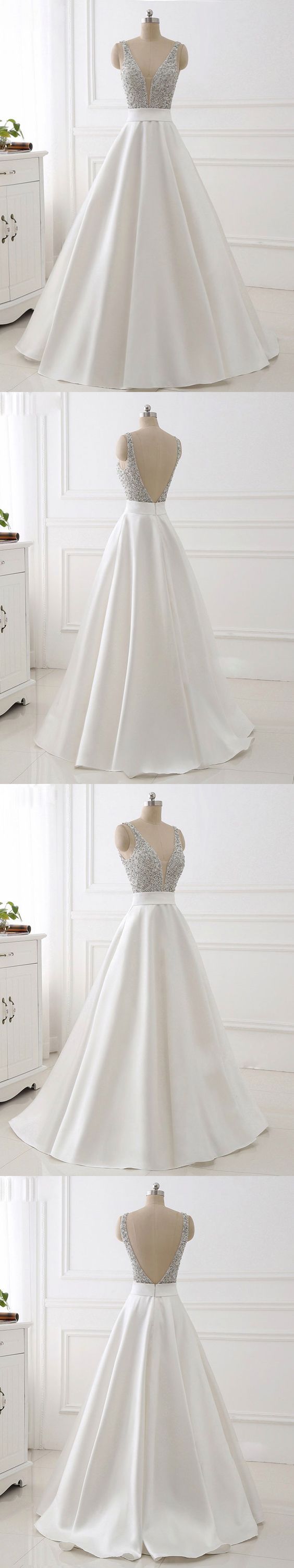 Charming White Prom Dress,deep V-neck Sexy Long Party Dress,sexy V-back Evening Gown,formal Dress