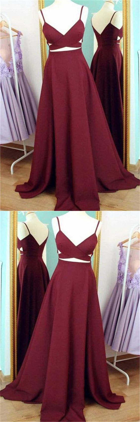 Spaghetti Straps Prom Dress, Long A-line Party Dress ,open Back Simple Prom Dresses