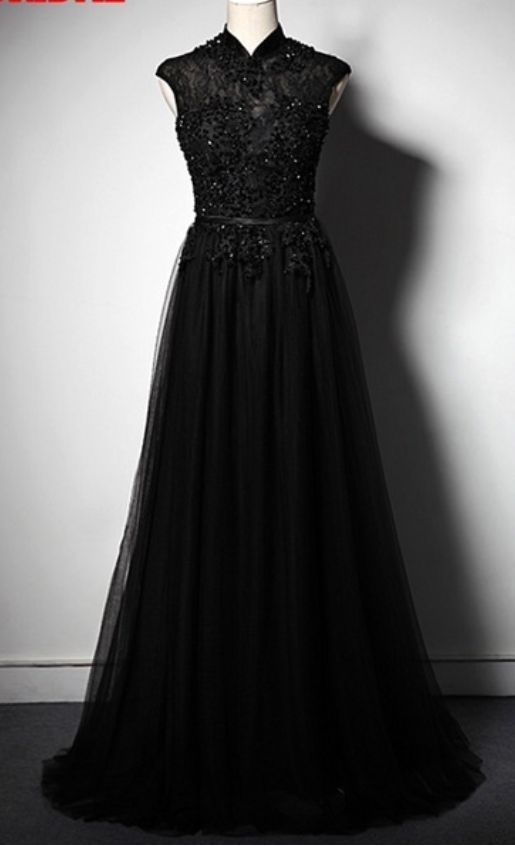 Long Black Lace Wedding Gowns Wore A Formal Evening Gown With A Formal Evening Gown And A Small Party Deckchair,party Formal Gown, Charming Prom