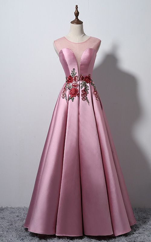 Sleeveless Pink Party Dress A Line Cap Sleeve Prom Dress,satin Evening Dress,floor Length Formal Dress,o Neckline,long Prom Dress