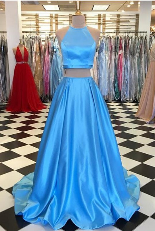 Elegant ,charming Prom Dress, Blue ,two Piece, Prom Dresses, Long Evening Dress , Evening Gowns