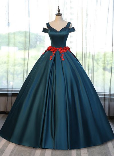 Ball Gown ,v Neck, Appliques ,long , Modest Prom Dresses ,a Line ,evening Gowns