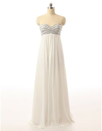 Simple Empire Waist ,sweetheart Long,beaded ,white Chiffon Evening Dress,elegant Prom Dresses,prom Dresses,formal Gowns ,floor-length Prom