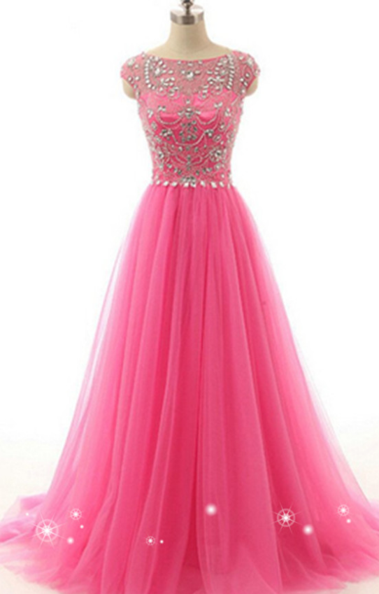Prom Dress, Long Prom Dress, Prom Dress, Pink Tulle Beading Long Prom Dress, Sleeveless Tulle Prom Dress, Prom Dress , Evening Dress, Party