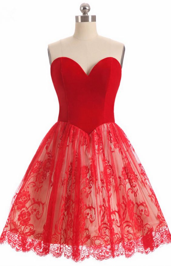 Cute Short Red Prom Dress, Lace Homecoming Dress ,sexy Formal Evening Dress,custom Made