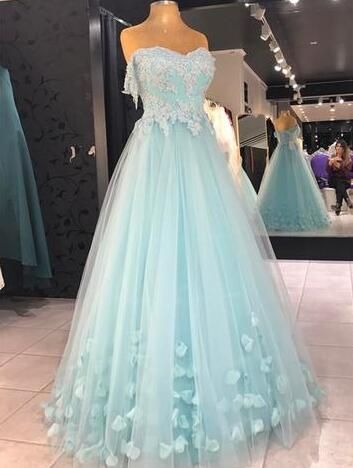 Sexy Tulle Prom Dresses, Baby Blue Prom Dress,appliques Prom Dress, Long Evening Dress ,sexy Formal Evening Dress,custom Made