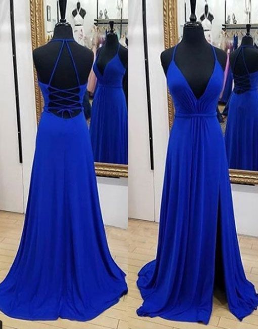V Neck Evening Dress Royal Blue Party Dress Chiffon Prom Dress