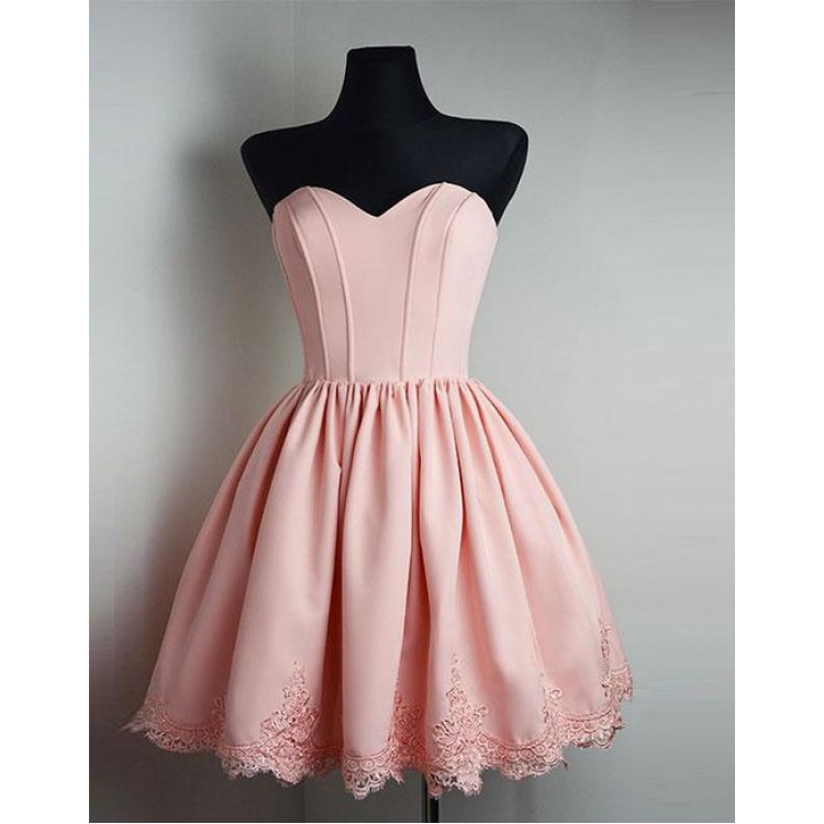 Strapless Sweetheart Short Pink Homecoming Dress Ball Gown