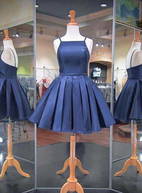 Simple Tulle Navy Blue Spaghetti Straps Prom Dress Formal Party Evening Dress
