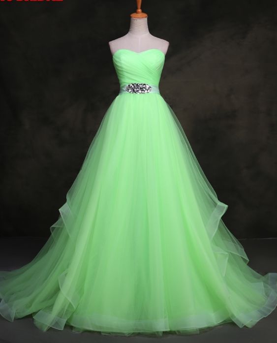 Custom Made Green Sweetheart Neckline ,a-line Evening Dress With Crystal Embellished Waistline , Prom Dress, Wedding Dress, Bridesmaid Dresses