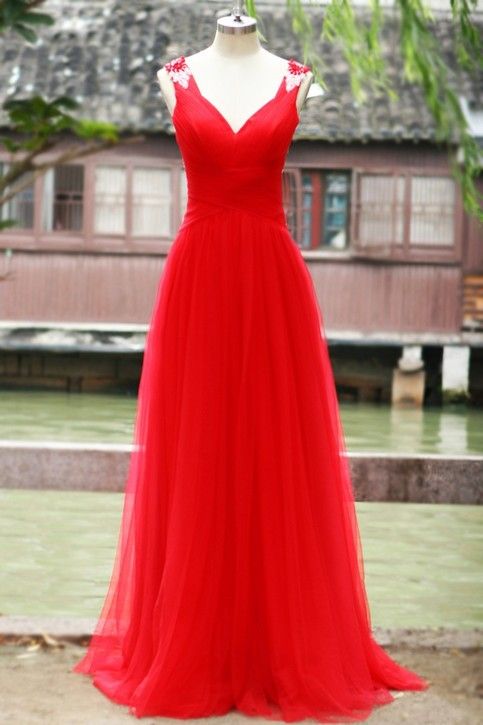 Pretty Red Tulle Long Sweetheart Open Back Prom Gowns,red Formal Gowns, Evening Gowns, Formal Gowns