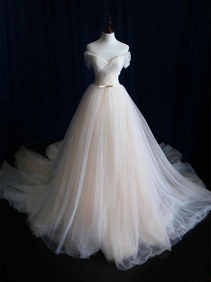 A-line Off Shoulder Prom Dress Tulle Prom Dresses/evening Dress