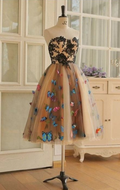 Chic Sweetheart Short Prom Dress With Butterfly ,lace Knee Length, Short Prom Dresses